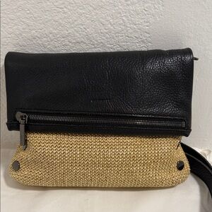 Hammitt Black and Tan VIP medium Chaparral Raffia/Gunmetal Crossbody Bag